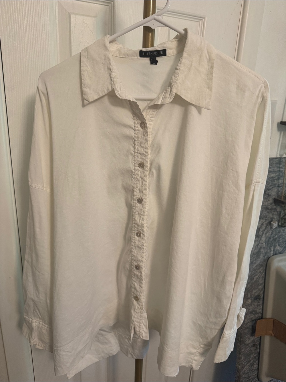 Eileen Fisher Cream Button-Front Relaxed Shirt